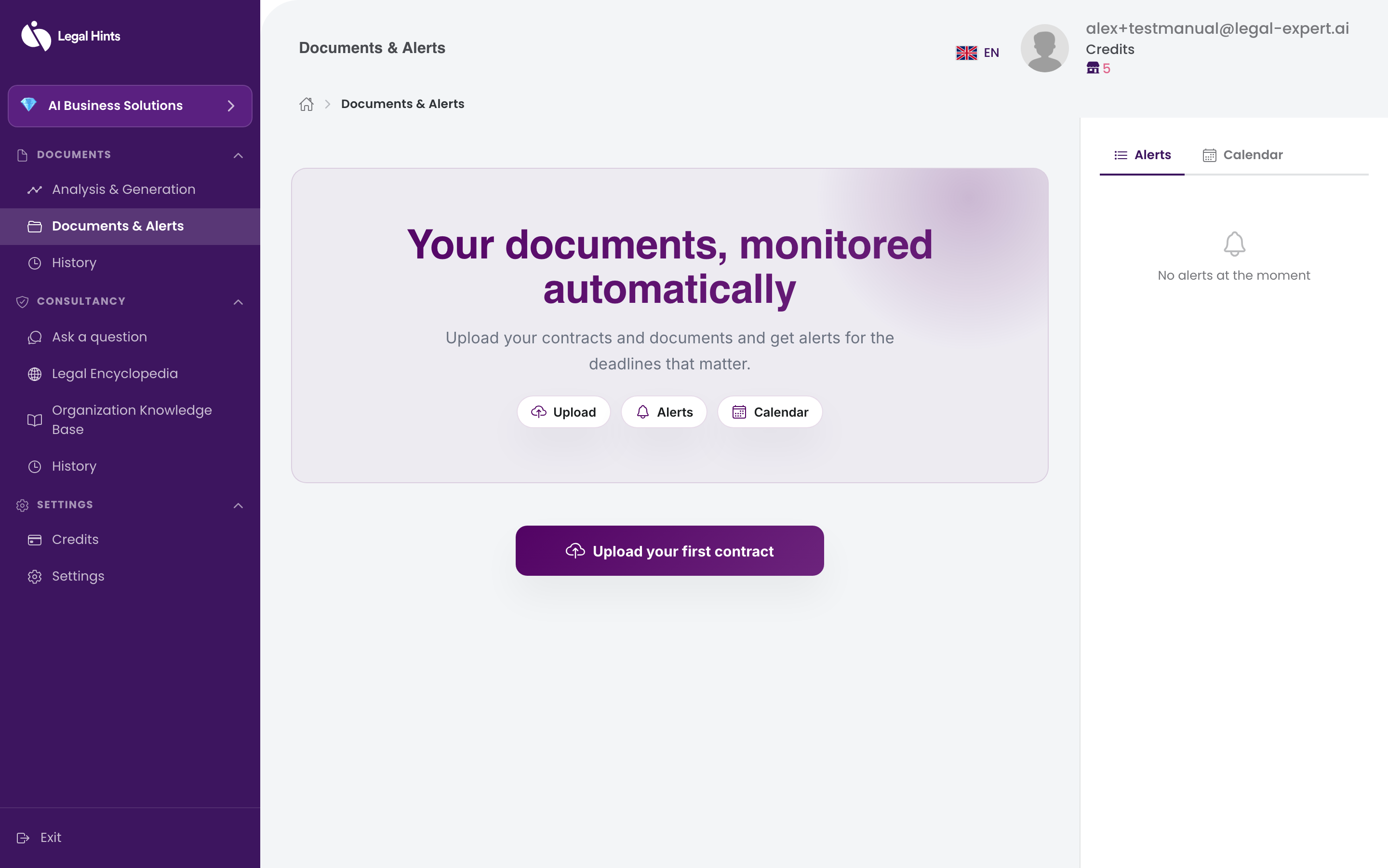 The “My Documents” library with the list of uploaded and generated documents