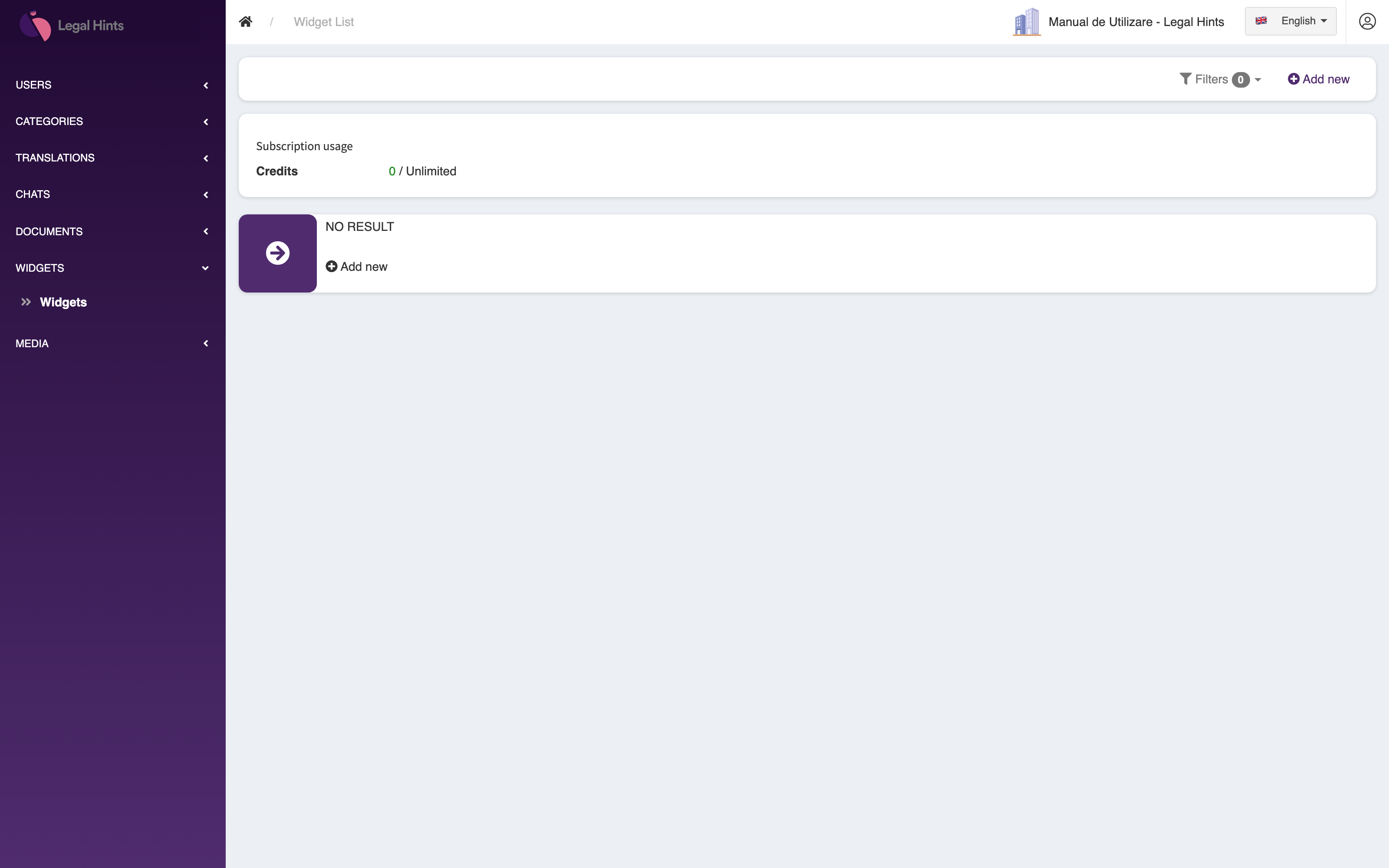The list of the organization’s embeddable chat widgets