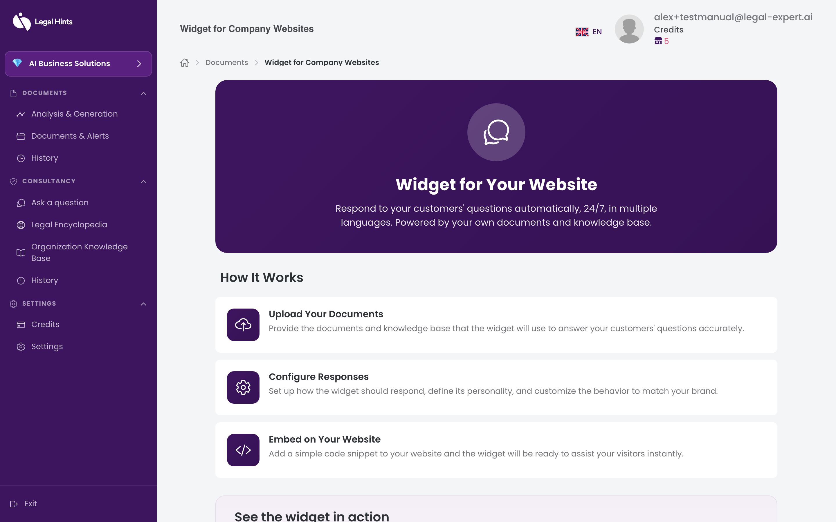 Website chat-bot presentation page